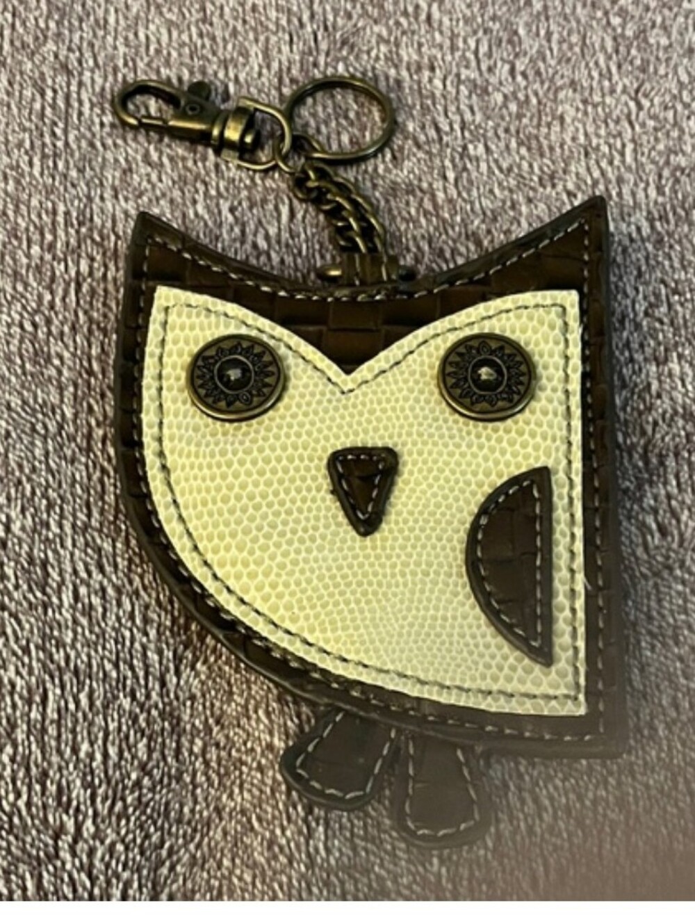 Chala Brown and Cream Owl Keychain Card Holder, EC